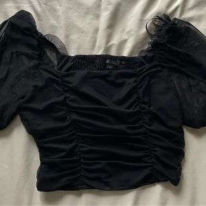 Puffy sleeve mesh crop top